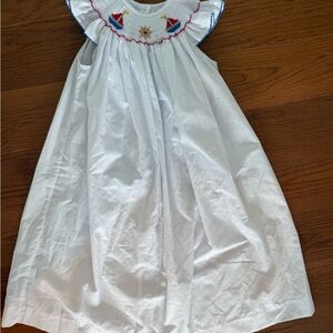 White Smocked Sundress with Flutter Sleeves and Sailor Collar
